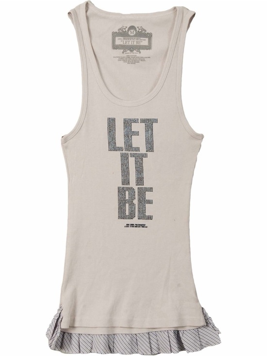 Tops - The Beatles Let It Be Womens Tank Rockabilia Rhinestone Graphic Ruffle Hem S M